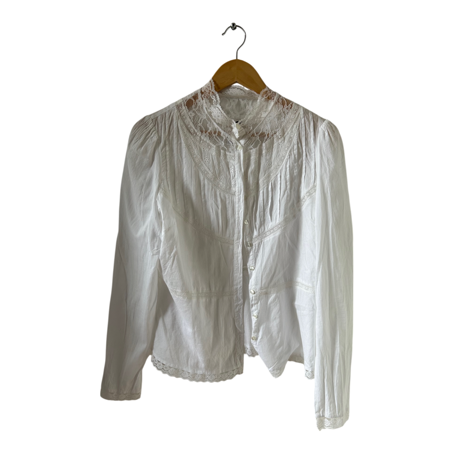 Weiße H&M Spitzenbluse Baumwolle Gr 46 romantisch elegant Vintage Stil Boho