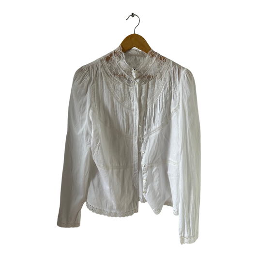 Weiße H&M Spitzenbluse Baumwolle Gr 46 romantisch elegant Vintage Stil Boho