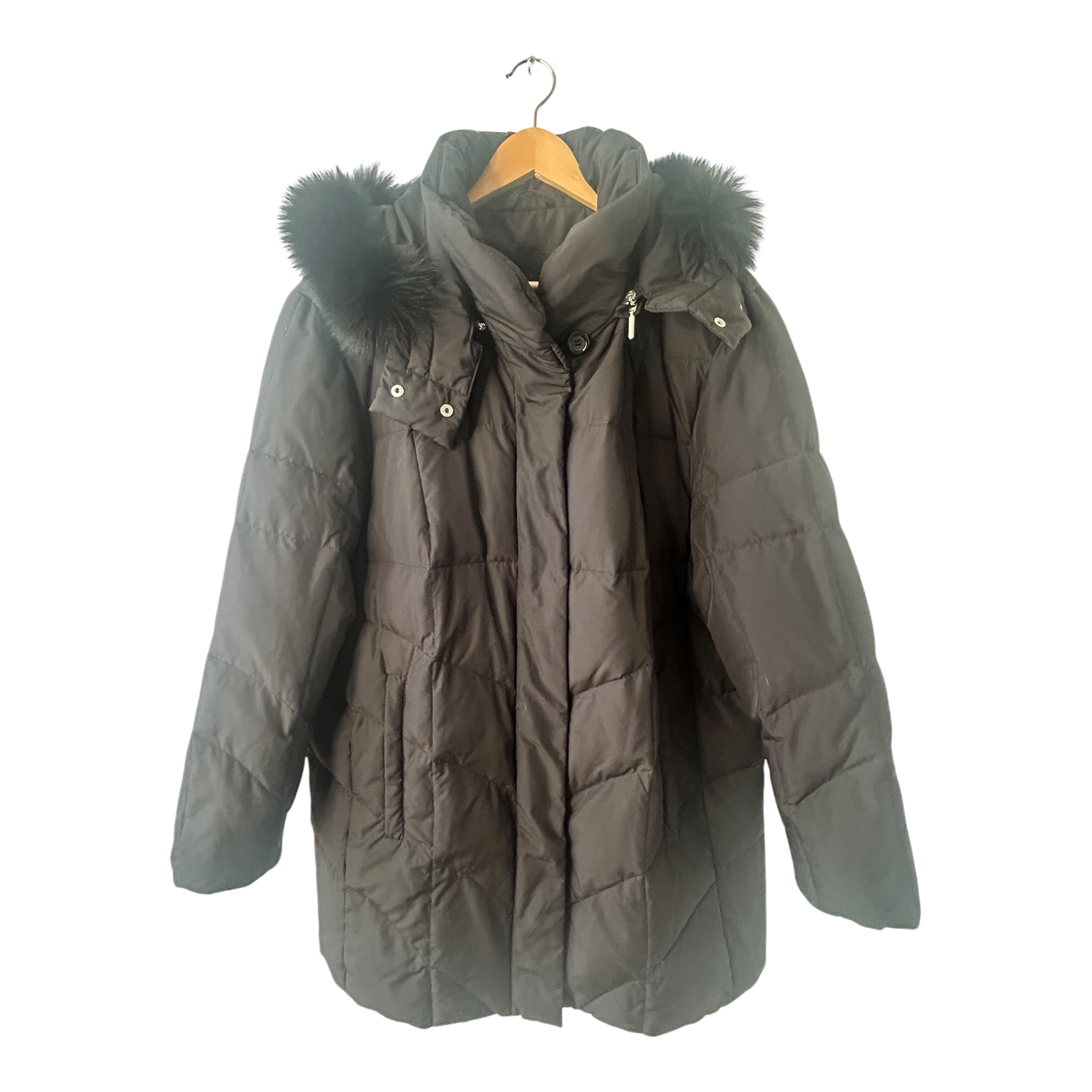 C S Outdoor Damen Daunenjacke Gr 46 Schwarz Echtdaune mit Kapuze Kunstfell