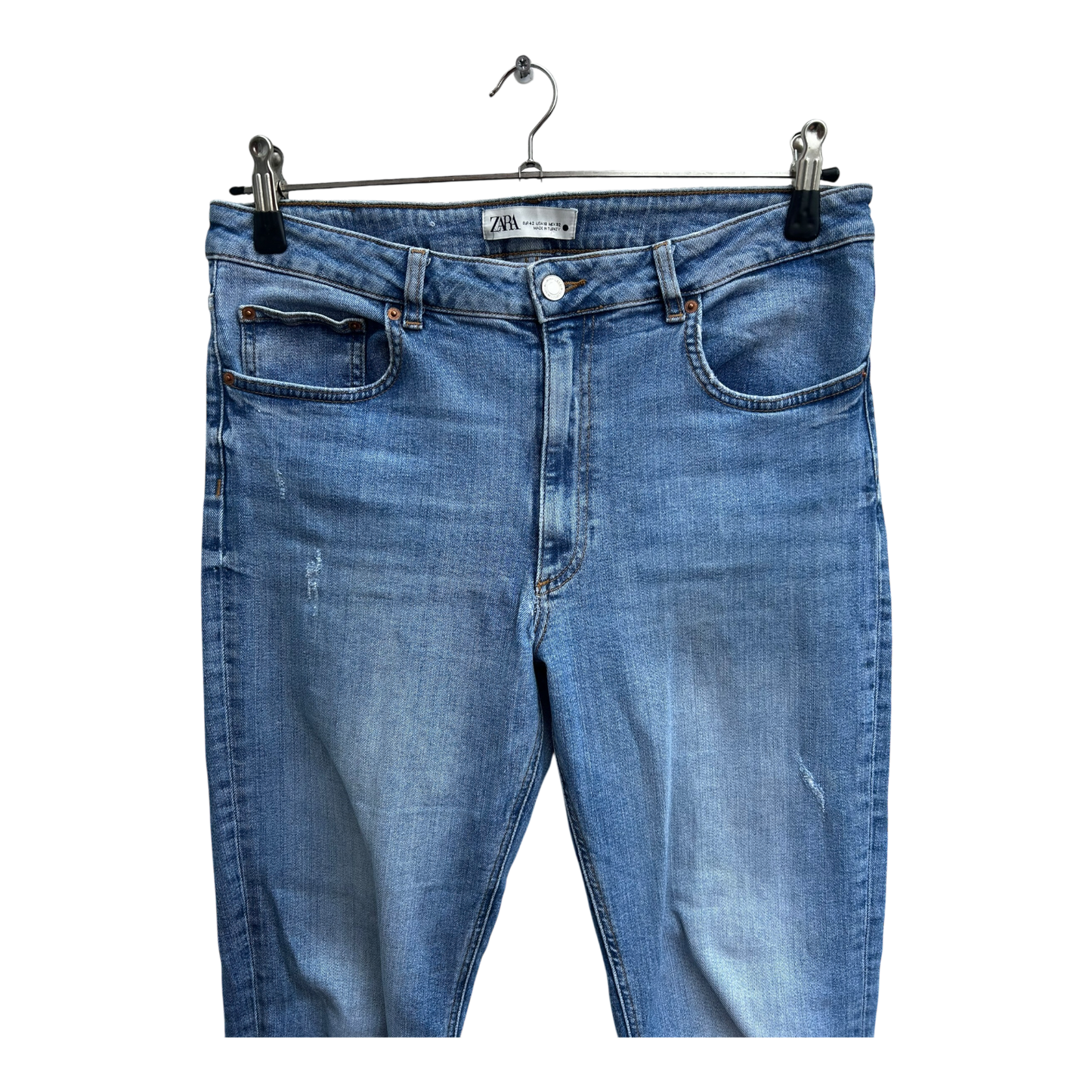 Zara Damen Jeans Hose Gr 42 Blau Used Look Baumwolle Elasthan Denim Klassisch