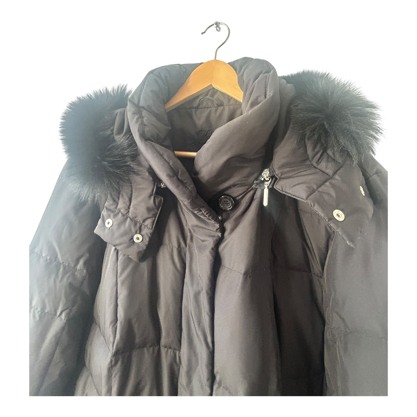 C S Outdoor Damen Daunenjacke Gr 46 Schwarz Echtdaune mit Kapuze Kunstfell