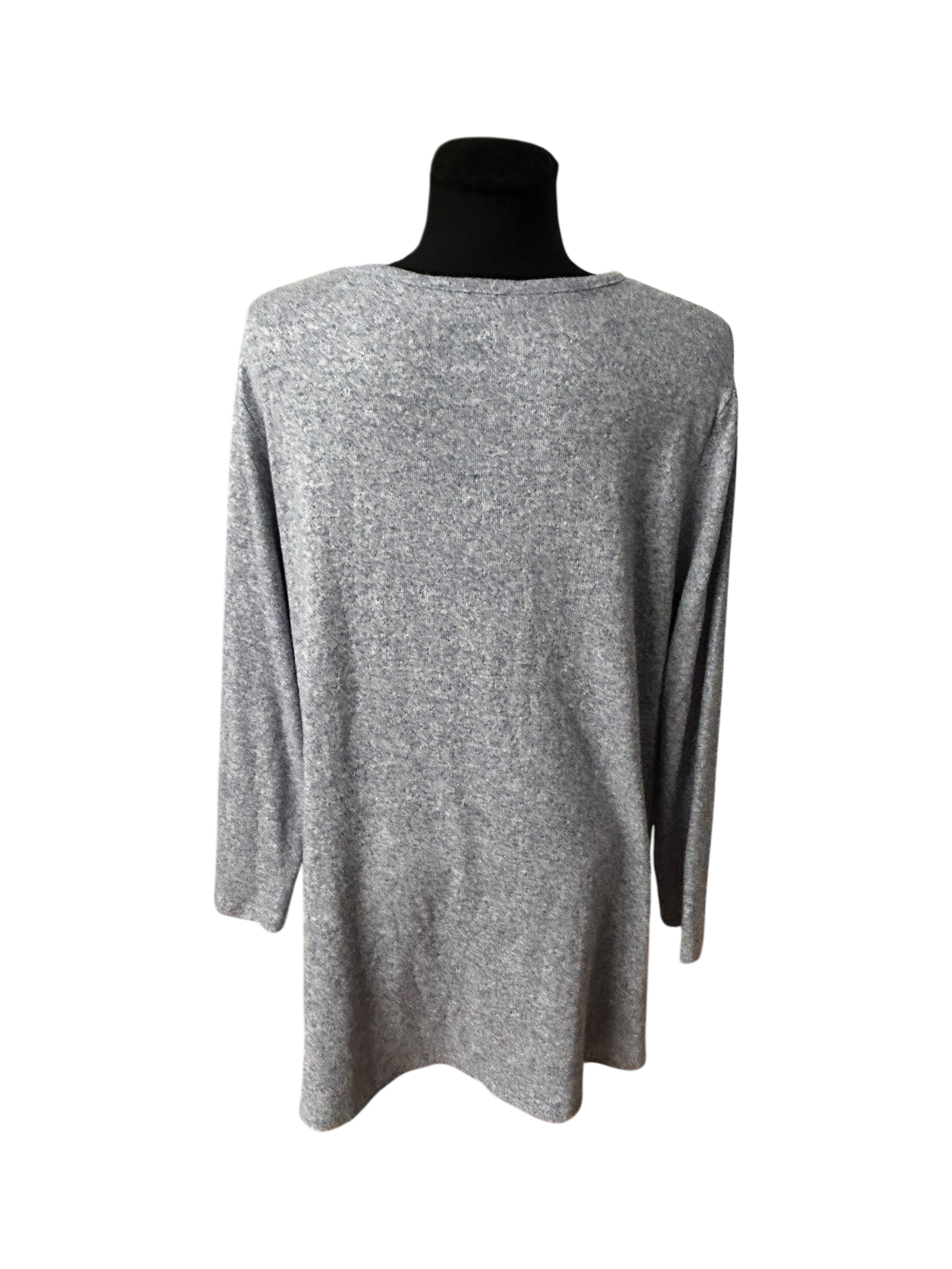 C&A Longpullover Damen Grau Meliert Extra Lang Weich Stretch Casual