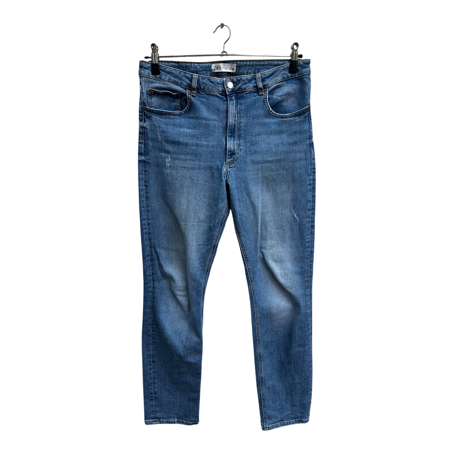 Zara Damen Jeans Hose Gr 42 Blau Used Look Baumwolle Elasthan Denim Klassisch