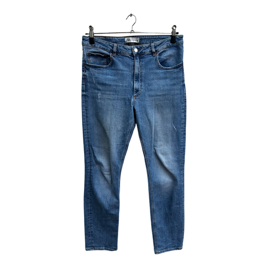 Zara Damen Jeans Hose Gr 42 Blau Used Look Baumwolle Elasthan Denim Klassisch
