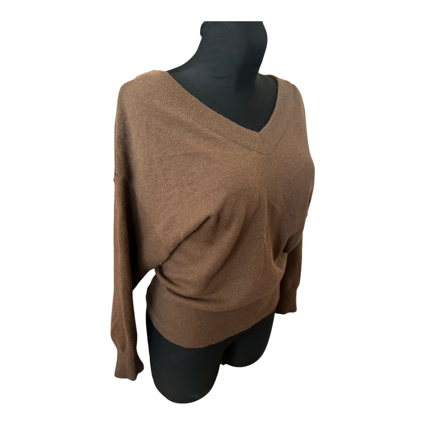 Damen Pullover Gr 36 Dunkelbraun V Ausschnitt Feinstrick Angora Lammwolle