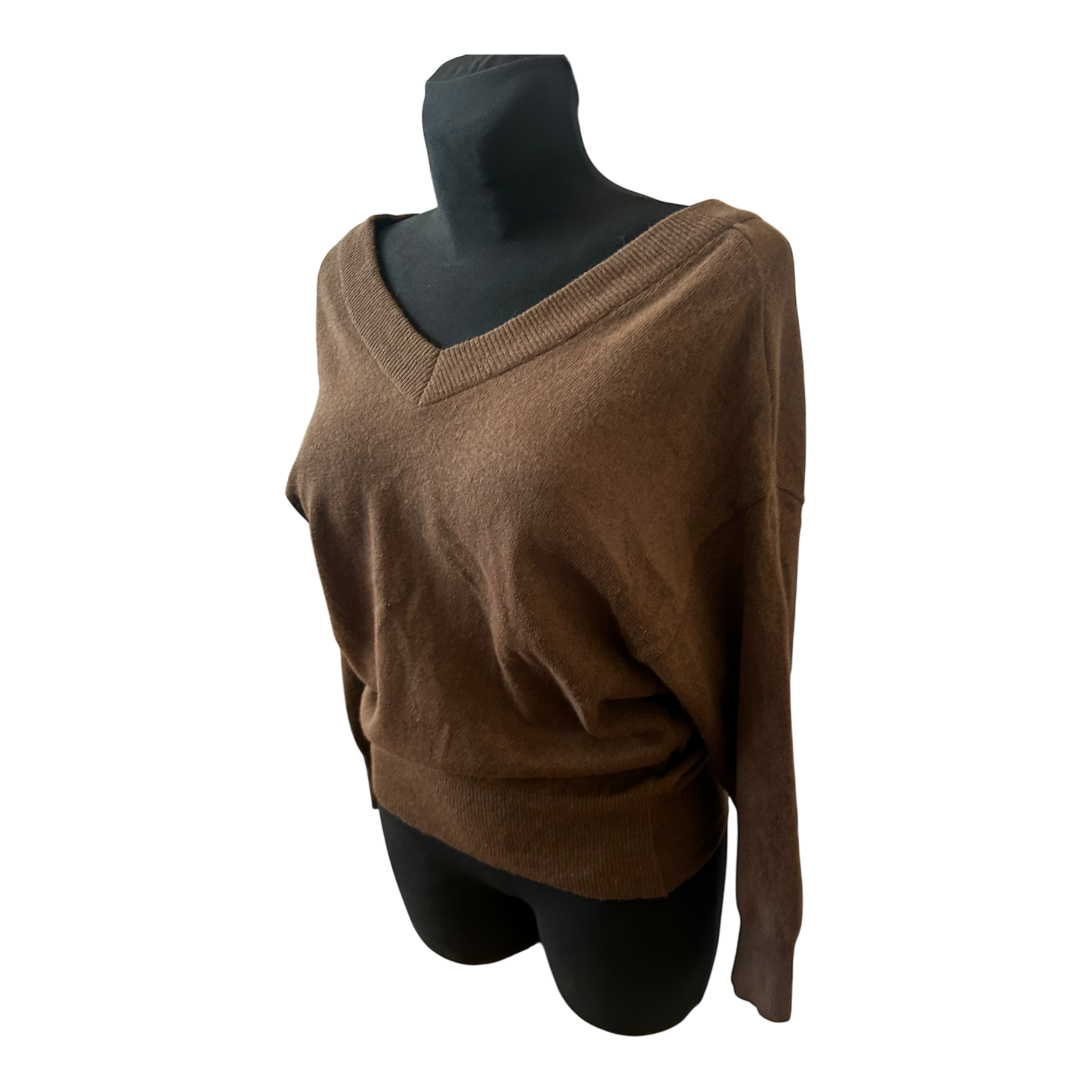 Damen Pullover Gr 36 Dunkelbraun V Ausschnitt Feinstrick Angora Lammwolle