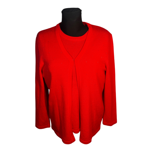 Attitude Damen Zweiteiler Strickset Größe 42 Rot Acryl Wolle Elegant Glitzer Top Wie NEU