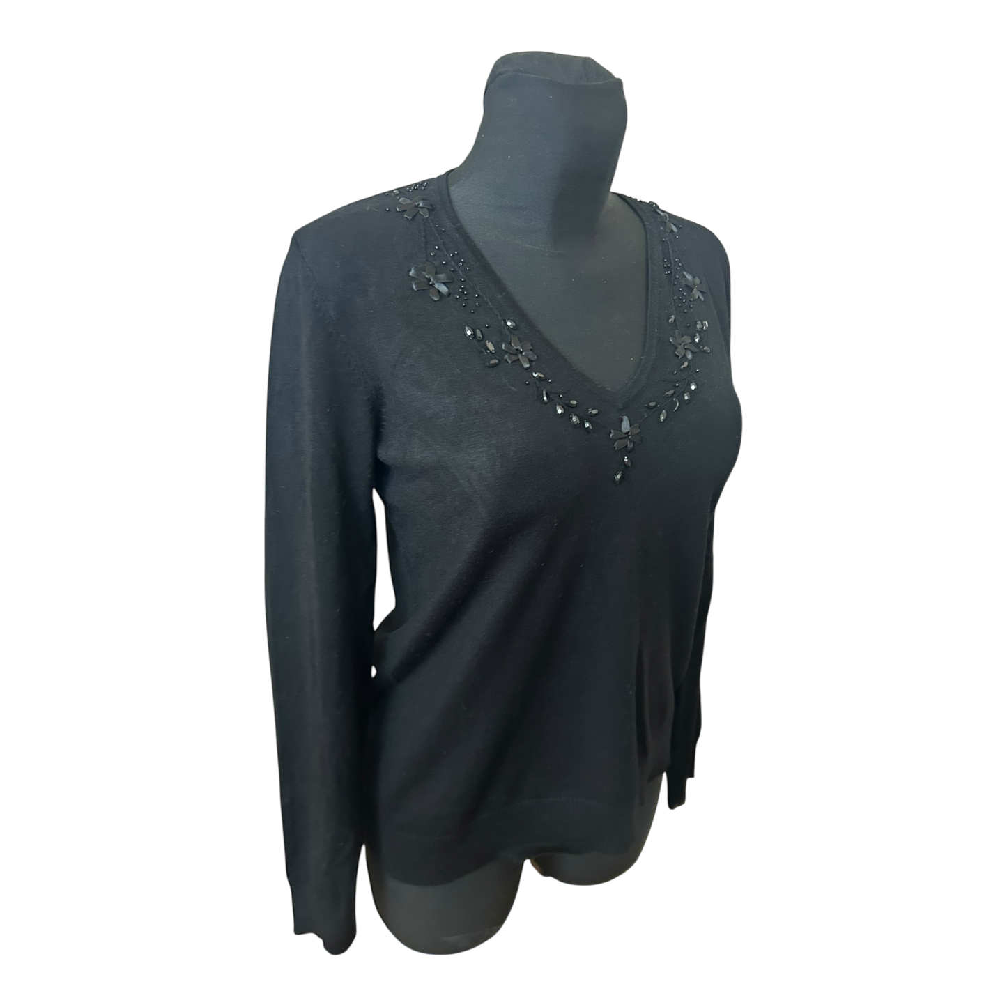 Lisa Steuten Damen Pullover Gr 38 Schwarz V Ausschnitt Elegant Langarm