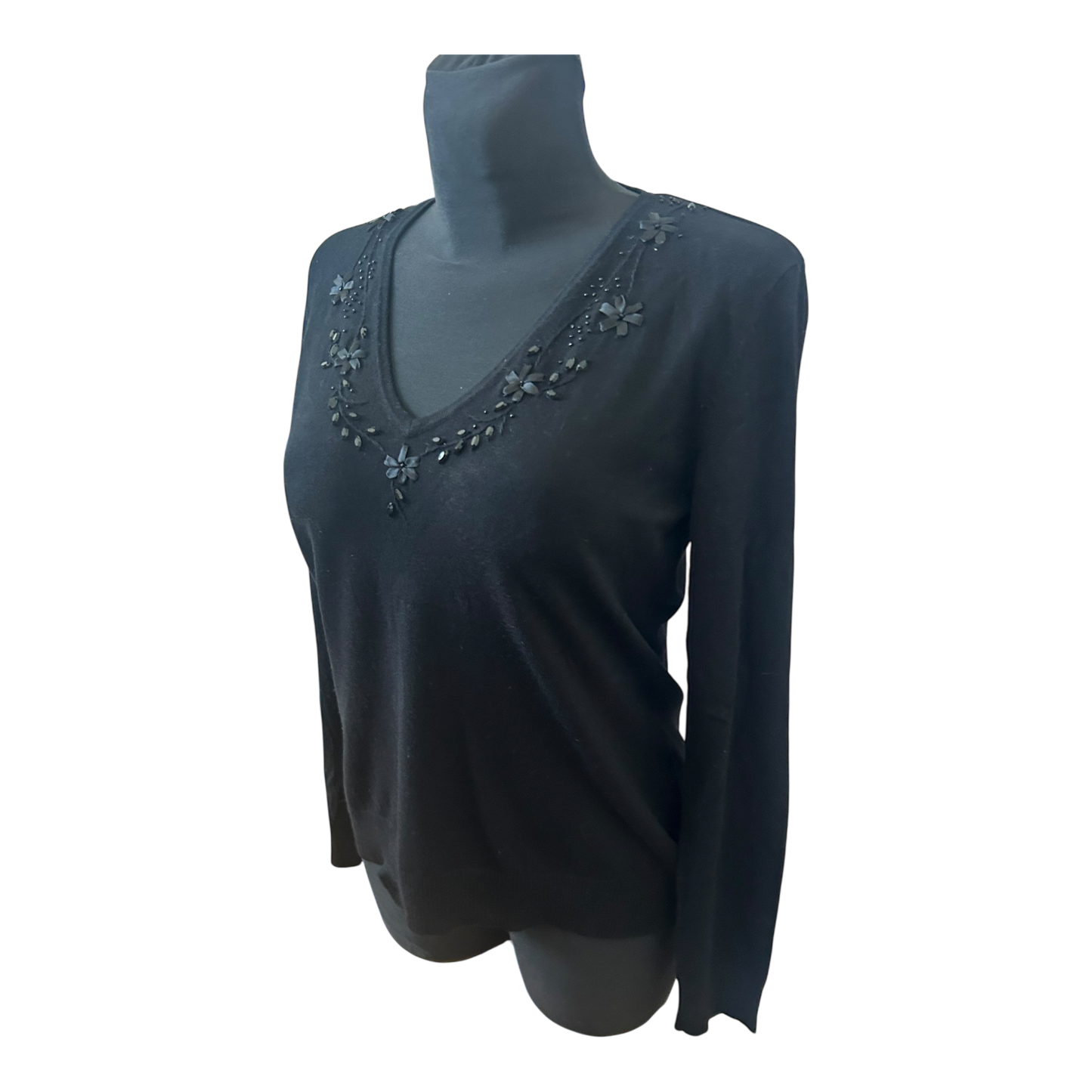 Lisa Steuten Damen Pullover Gr 38 Schwarz V Ausschnitt Elegant Langarm