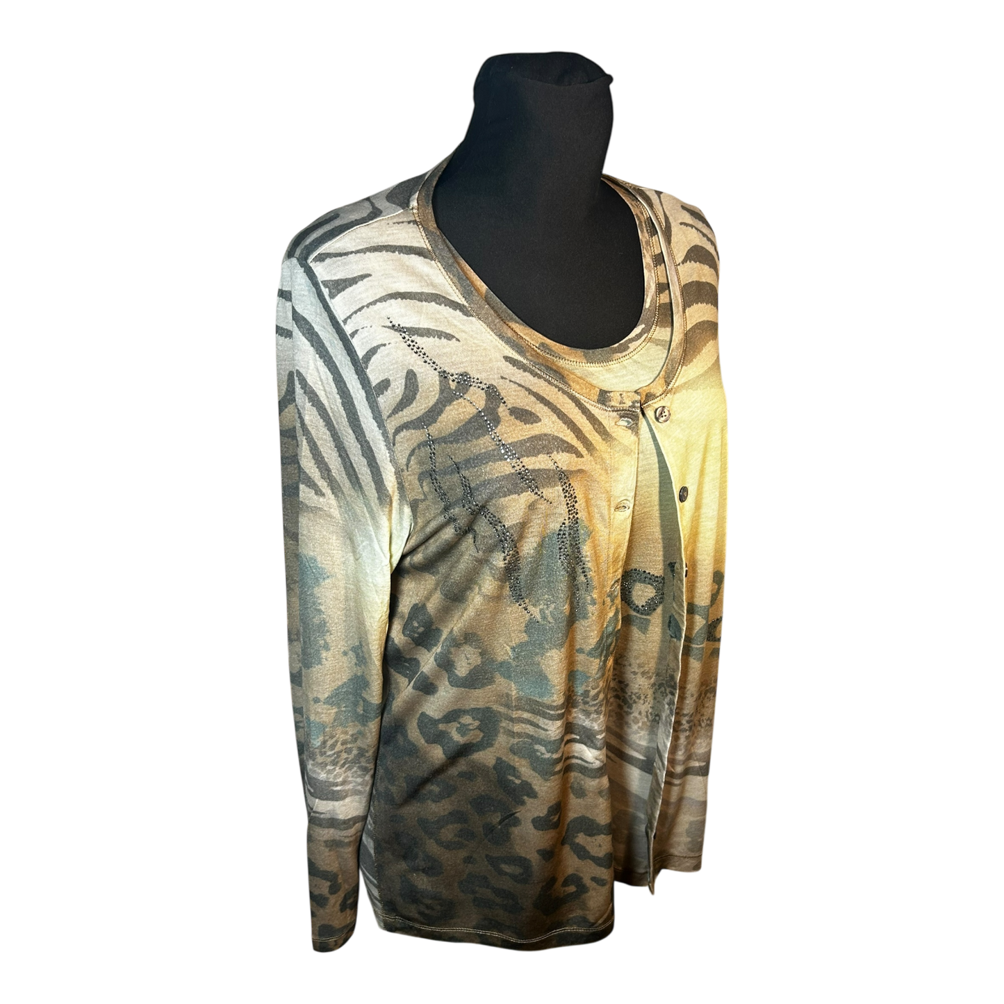 Nice Connection Damen Zweiteiler Shirt Jacke Gr 46 Beige Braun Viskose Mix Elegant