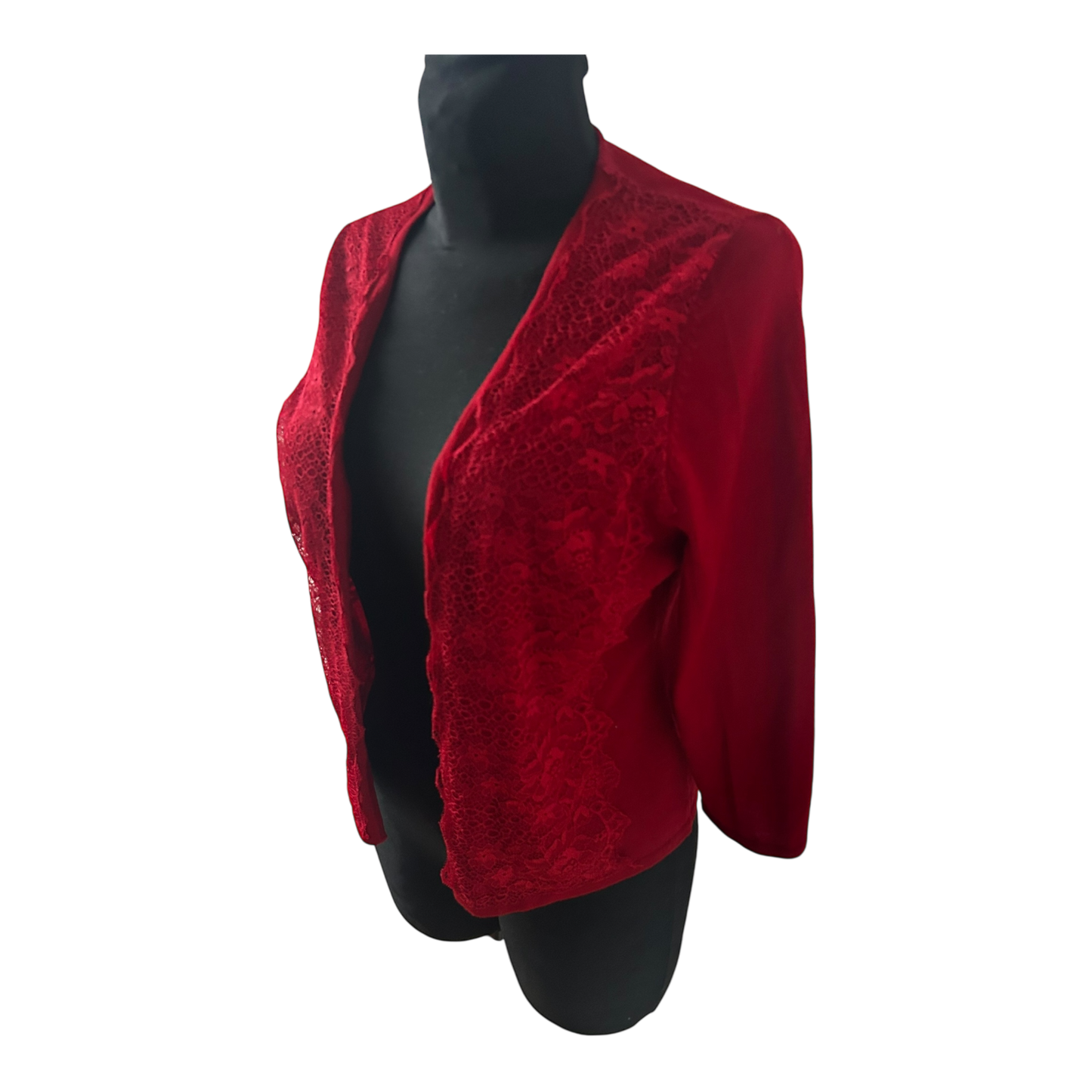 Expresso Damen Cardigan Größe M Rot Wollmix Spitze Elegant Fein Strickjacke