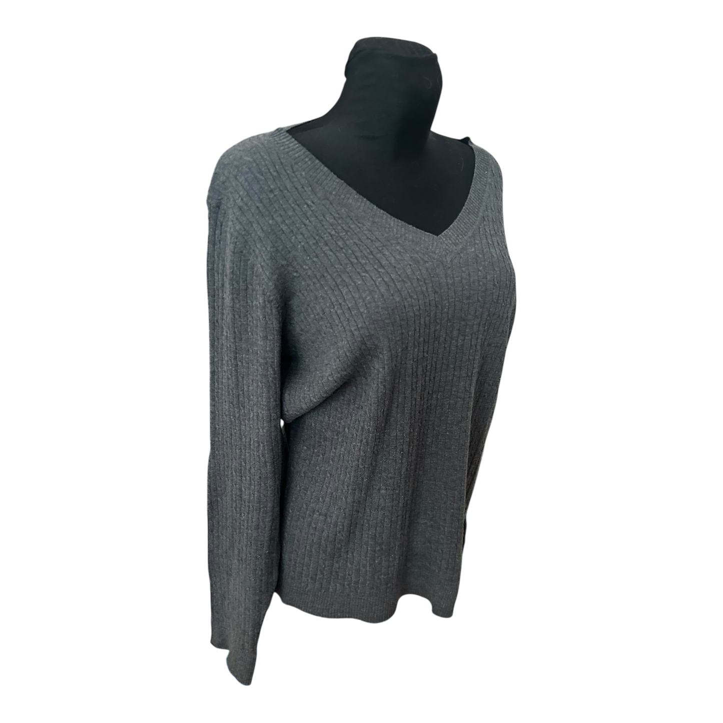 Anne L Pullover Damen Gr L Grau Rippstrick V Ausschnitt Weit Gestrickt Elegant