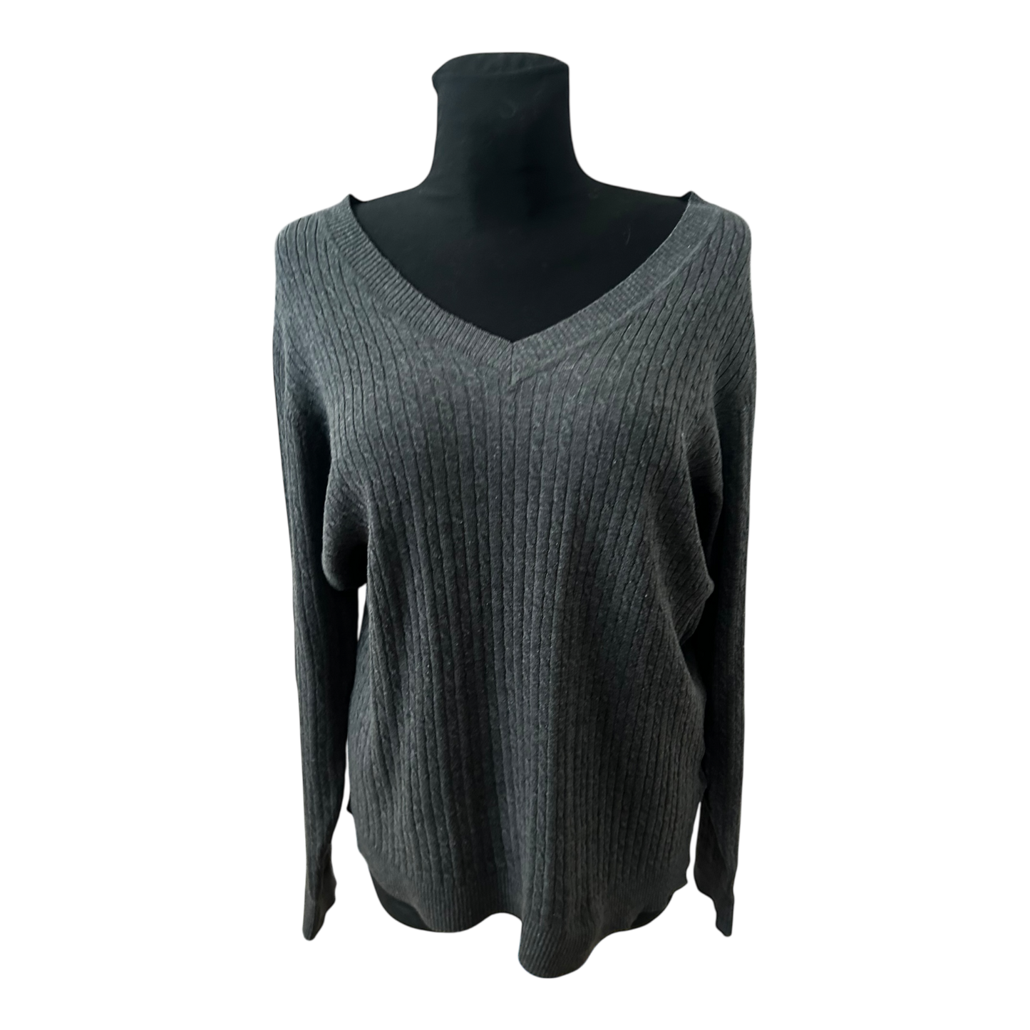 Anne L Pullover Damen Gr L Grau Rippstrick V Ausschnitt Weit Gestrickt Elegant