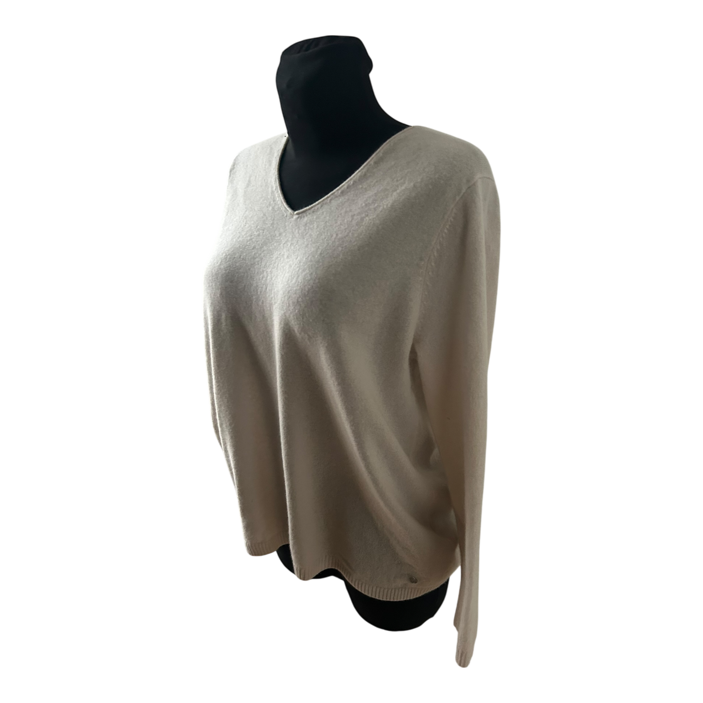 Gerry Weber Damen Kaschmir Pullover Größe 46 Creme V-Ausschnitt Elegant