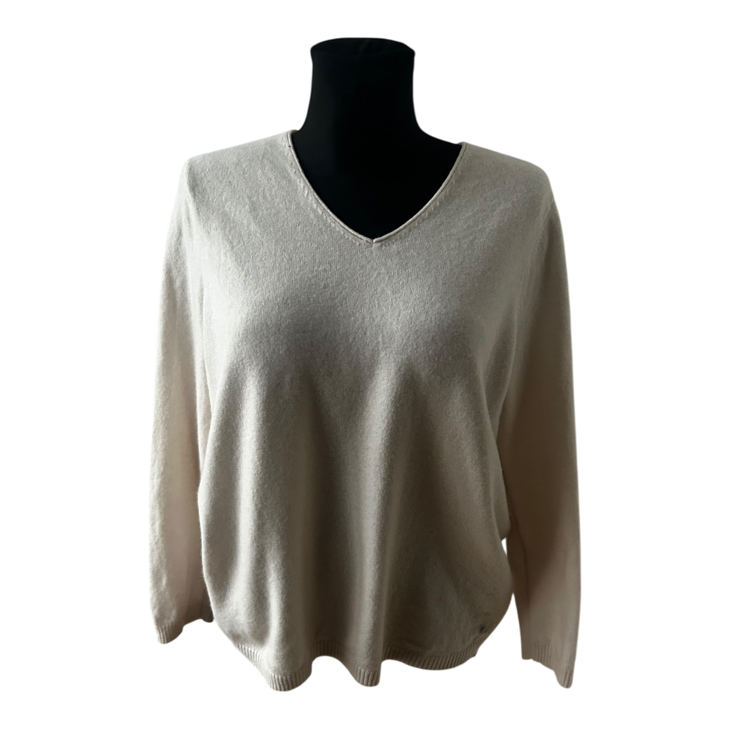 Gerry Weber Damen Kaschmir Pullover Größe 46 Creme V-Ausschnitt Elegant