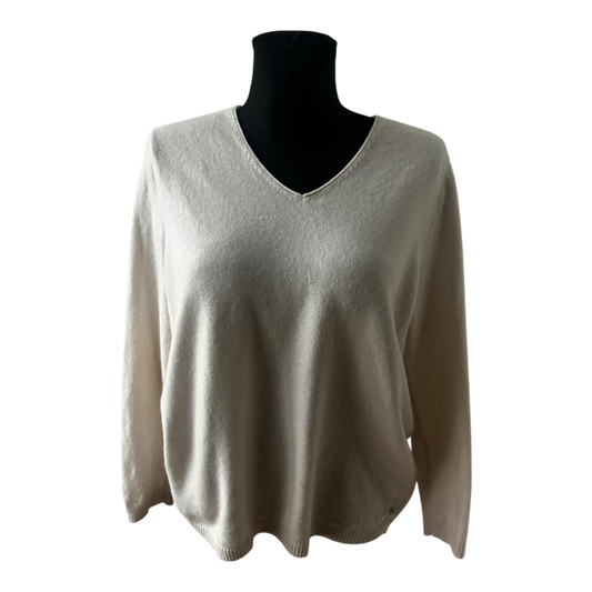Gerry Weber Damen Kaschmir Pullover Größe 46 Creme V-Ausschnitt Elegant