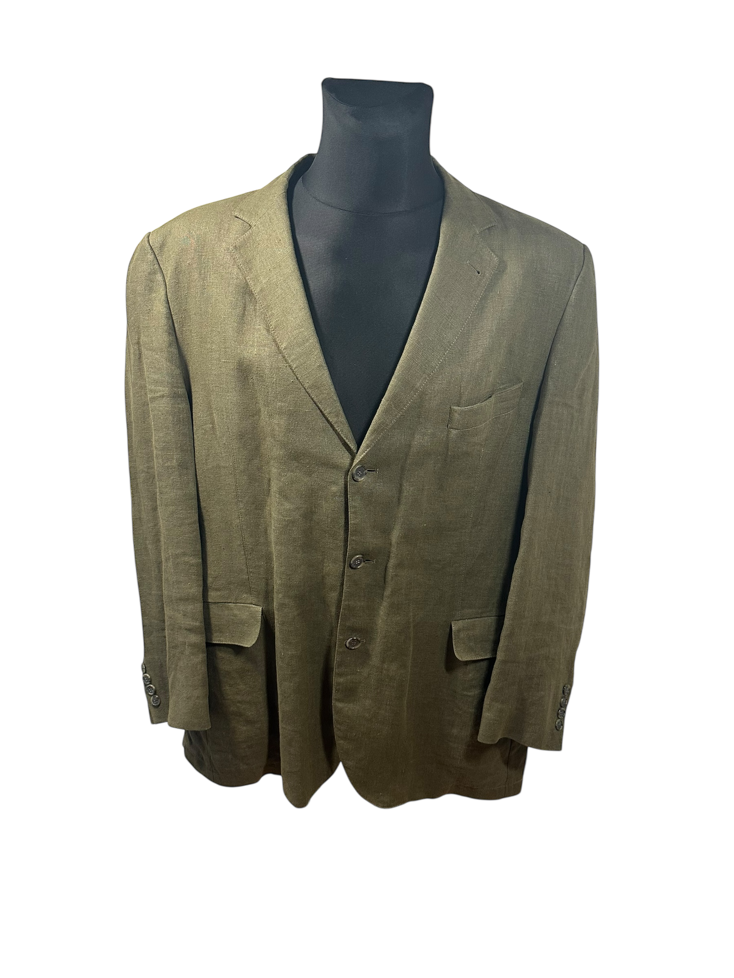 Montego Sakko Herren L/XL Olivgrün Leinen Sakko Sommer Klassisch Einreiher