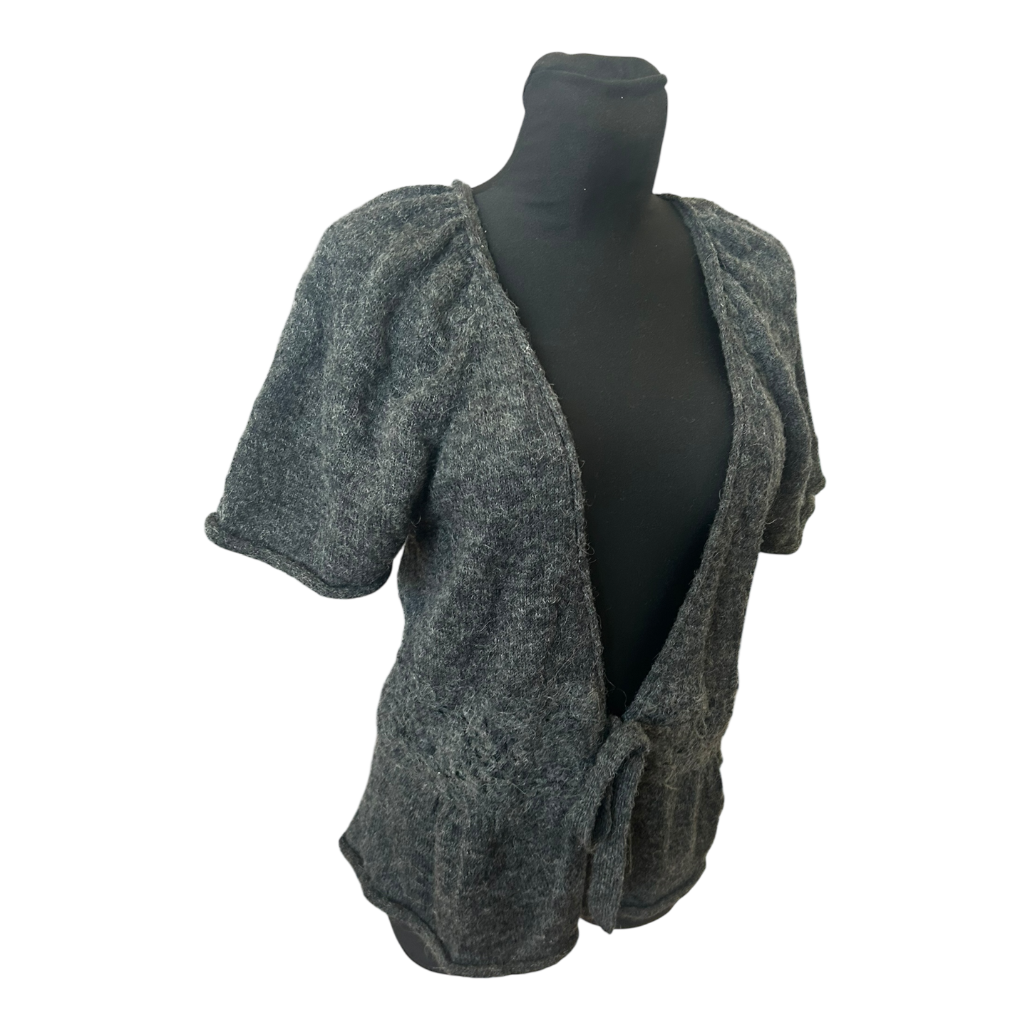 Grain de Malice Strickjacke Damen Cardigan Kurzarm Grau Gr L Alpaka Mix Elegant