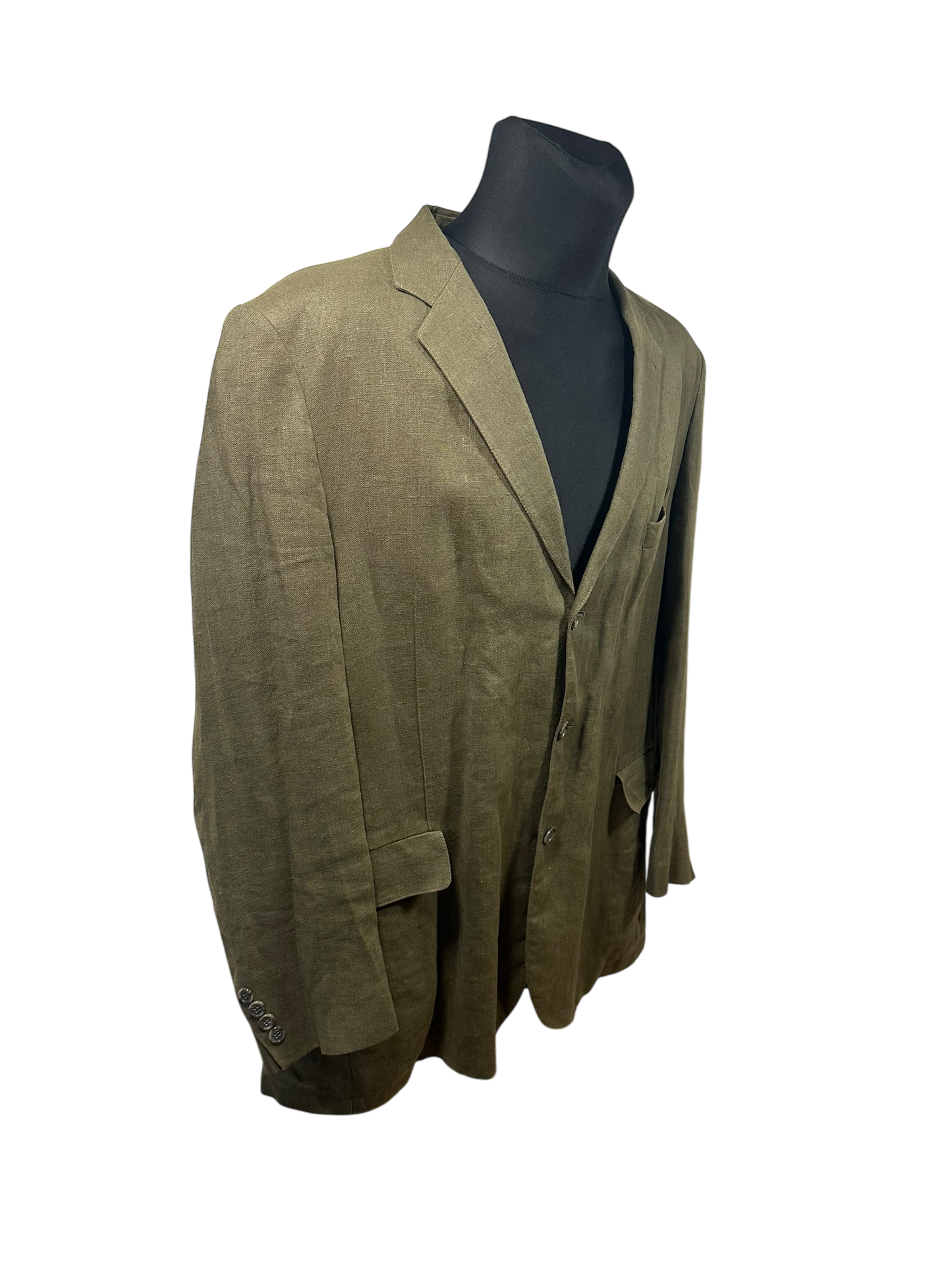 Montego Sakko Herren L/XL Olivgrün Leinen Sakko Sommer Klassisch Einreiher