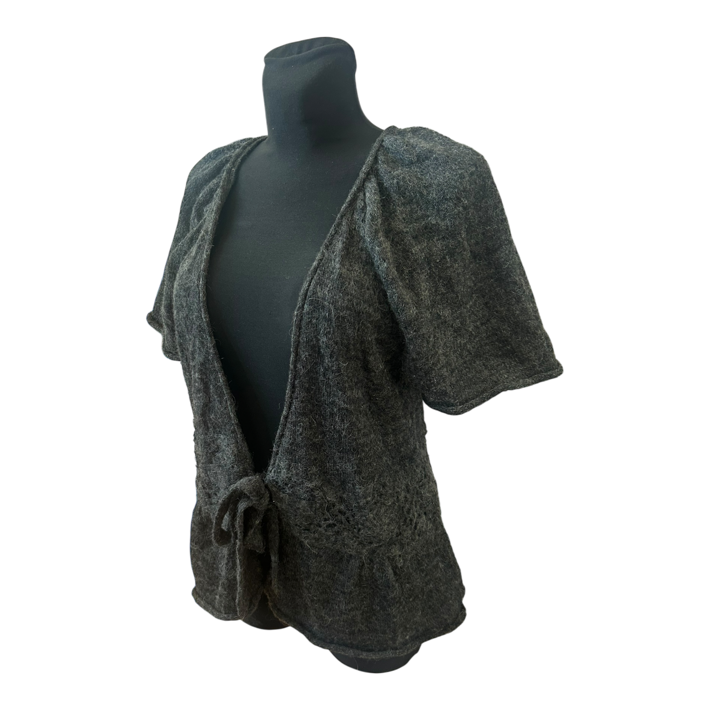 Grain de Malice Strickjacke Damen Cardigan Kurzarm Grau Gr L Alpaka Mix Elegant