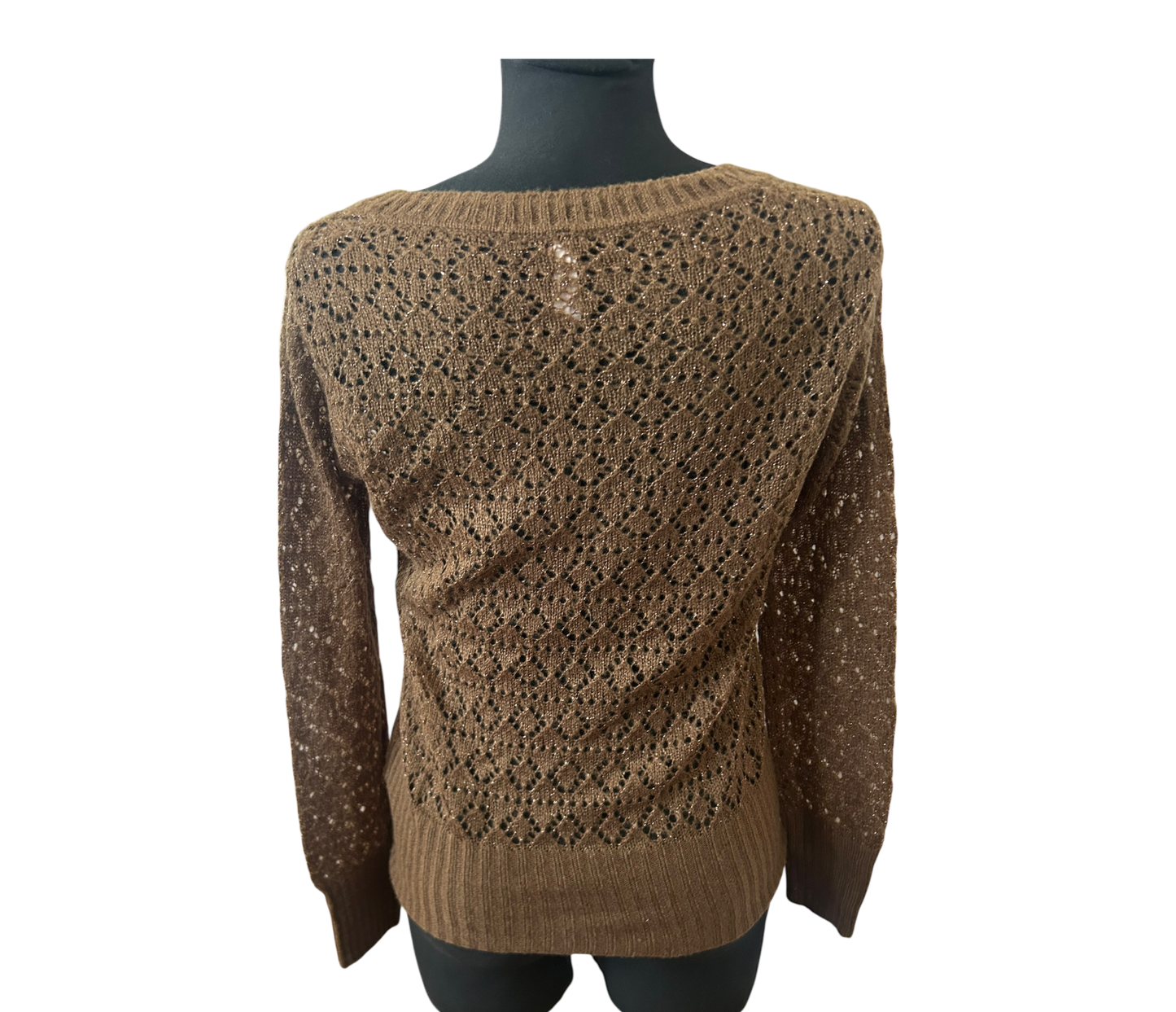 Dream Girl Damen Pullover Strick Spitze Braun Goldfäden Gr L Elegant