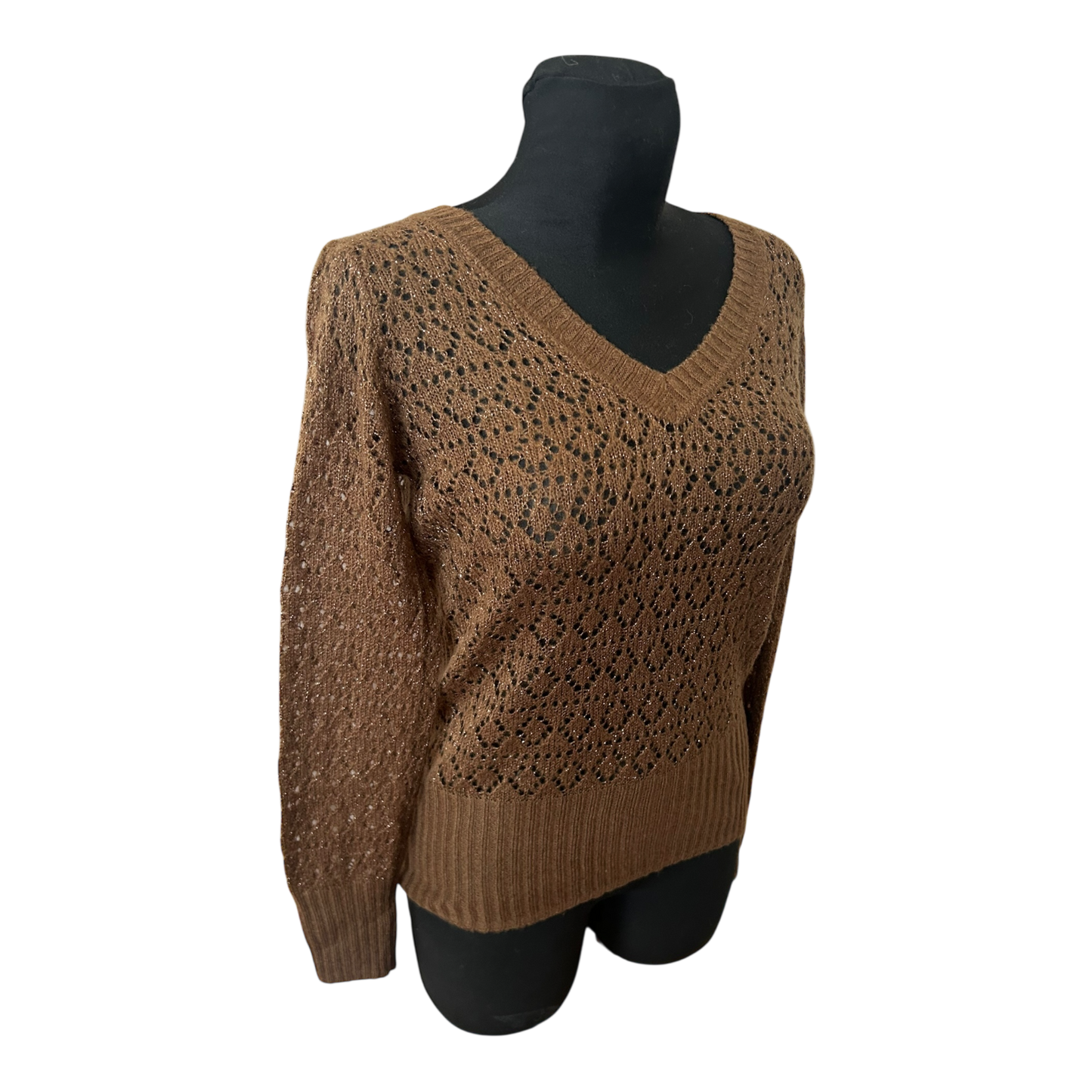 Dream Girl Damen Pullover Strick Spitze Braun Goldfäden Gr L Elegant