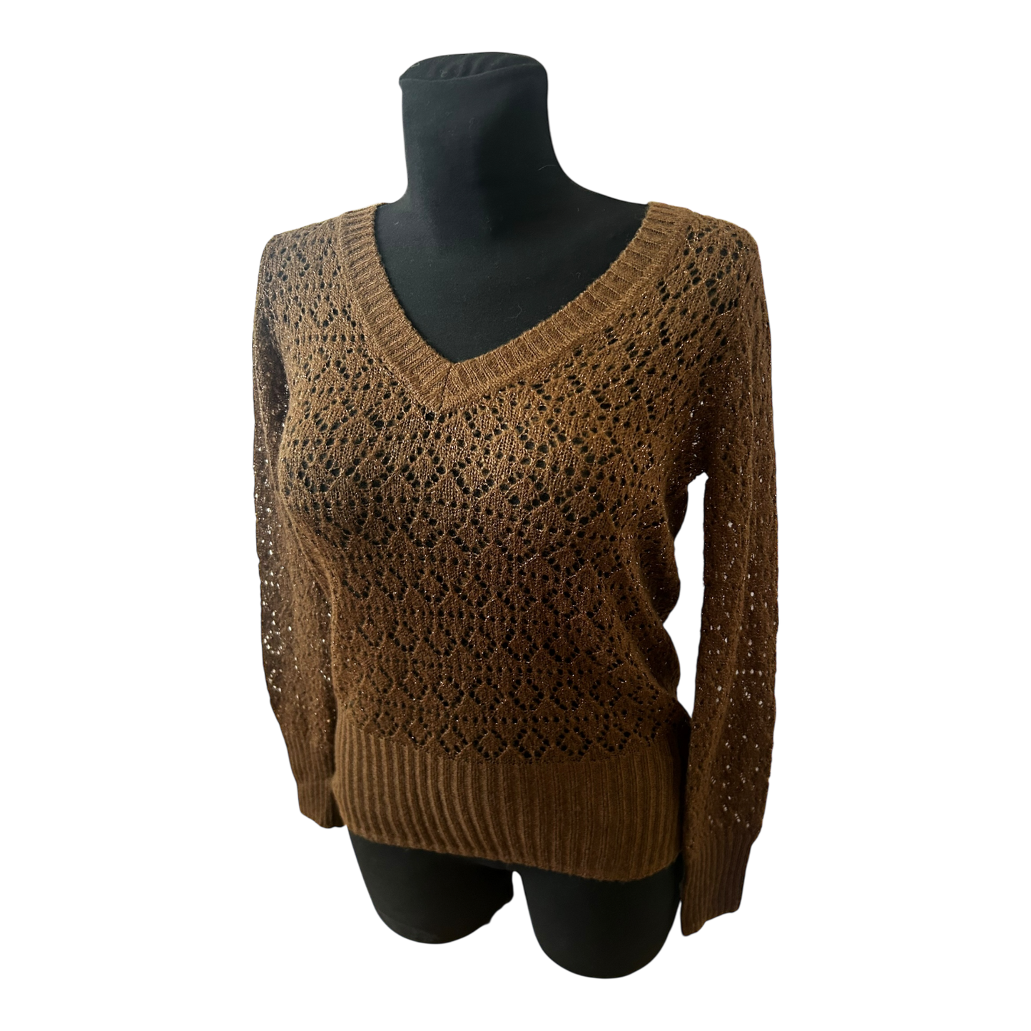 Dream Girl Damen Pullover Strick Spitze Braun Goldfäden Gr L Elegant