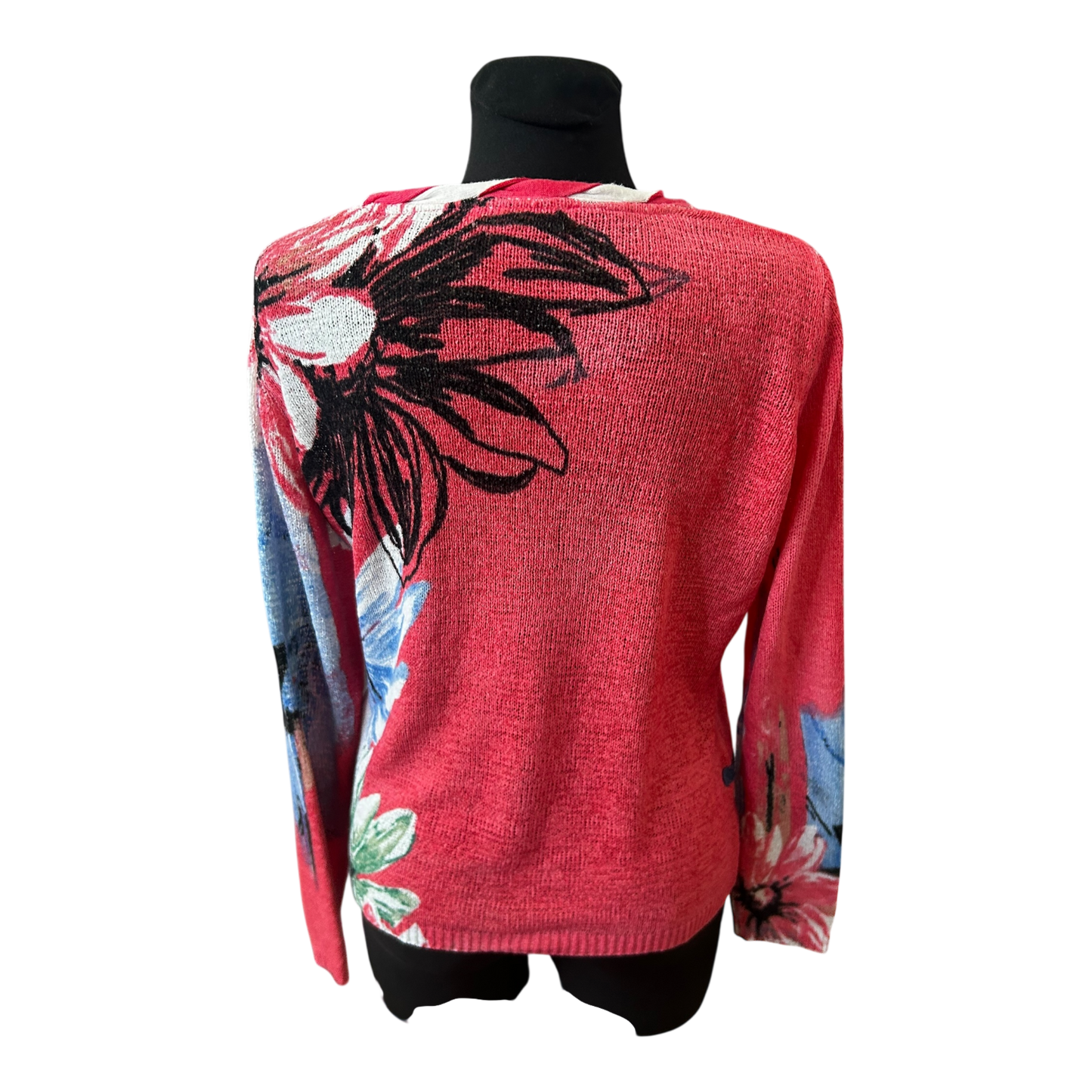 Biba Damen Pullover Gr M Rot Blau Blumenmuster Strick Langarm Elegant