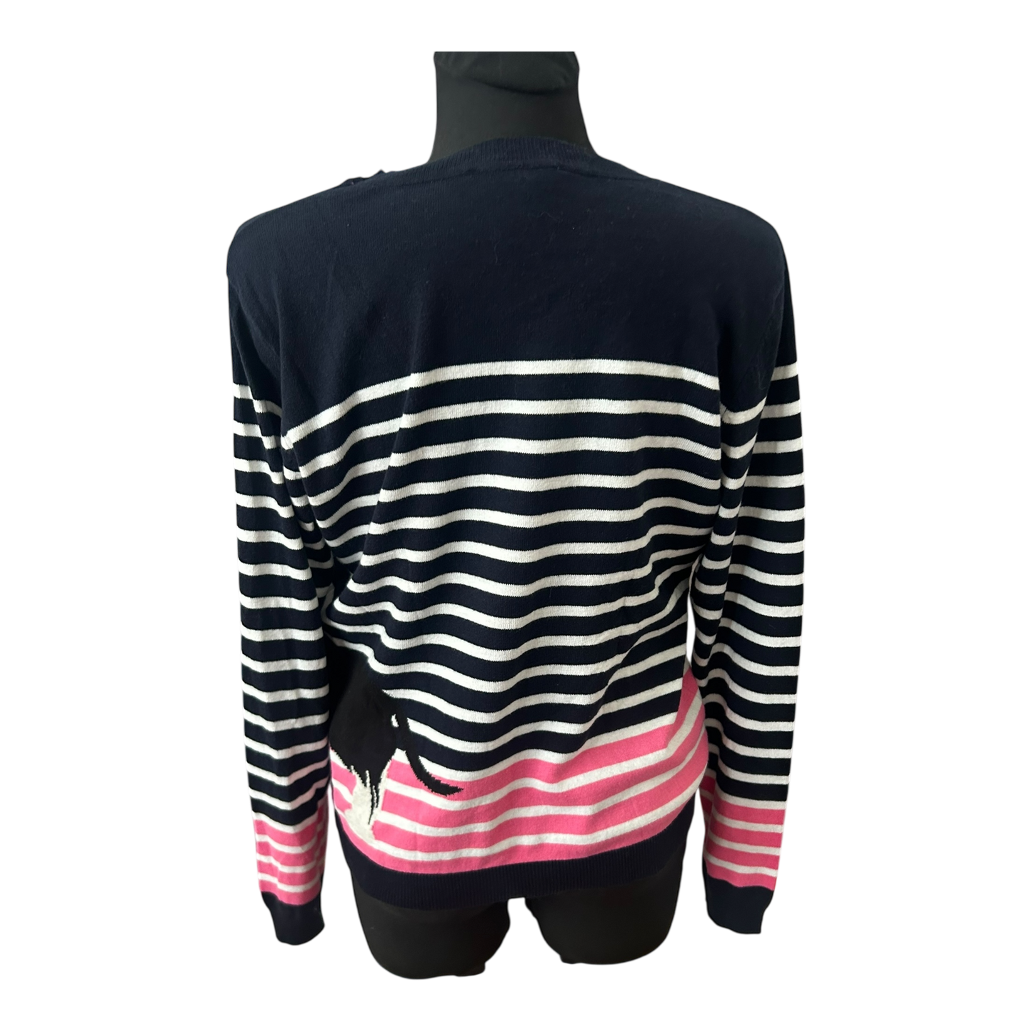 Oasis Pullover Damen Streifen Dackel Motiv Größe L Baumwolle Langarm Rundhals