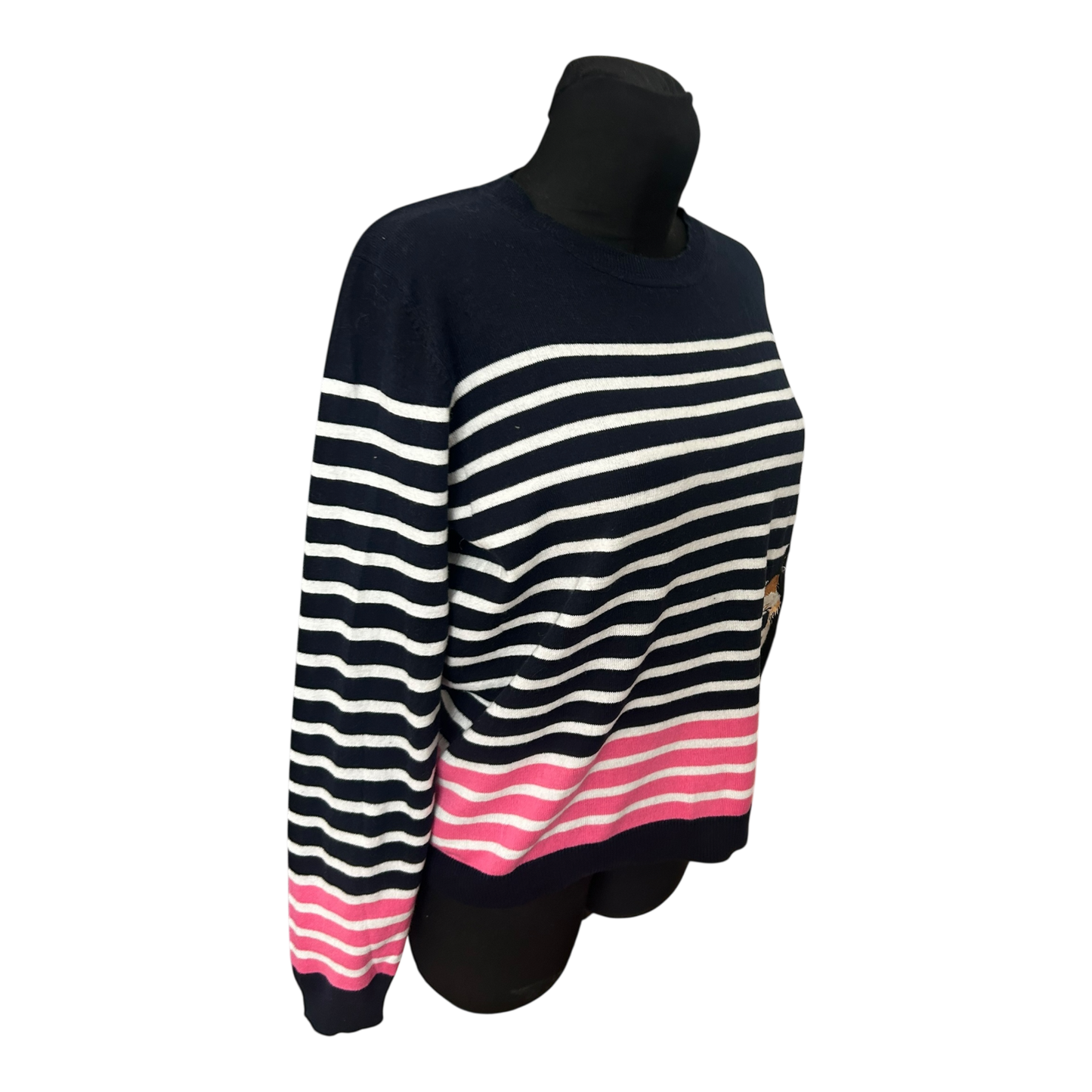 Oasis Pullover Damen Streifen Dackel Motiv Größe L Baumwolle Langarm Rundhals