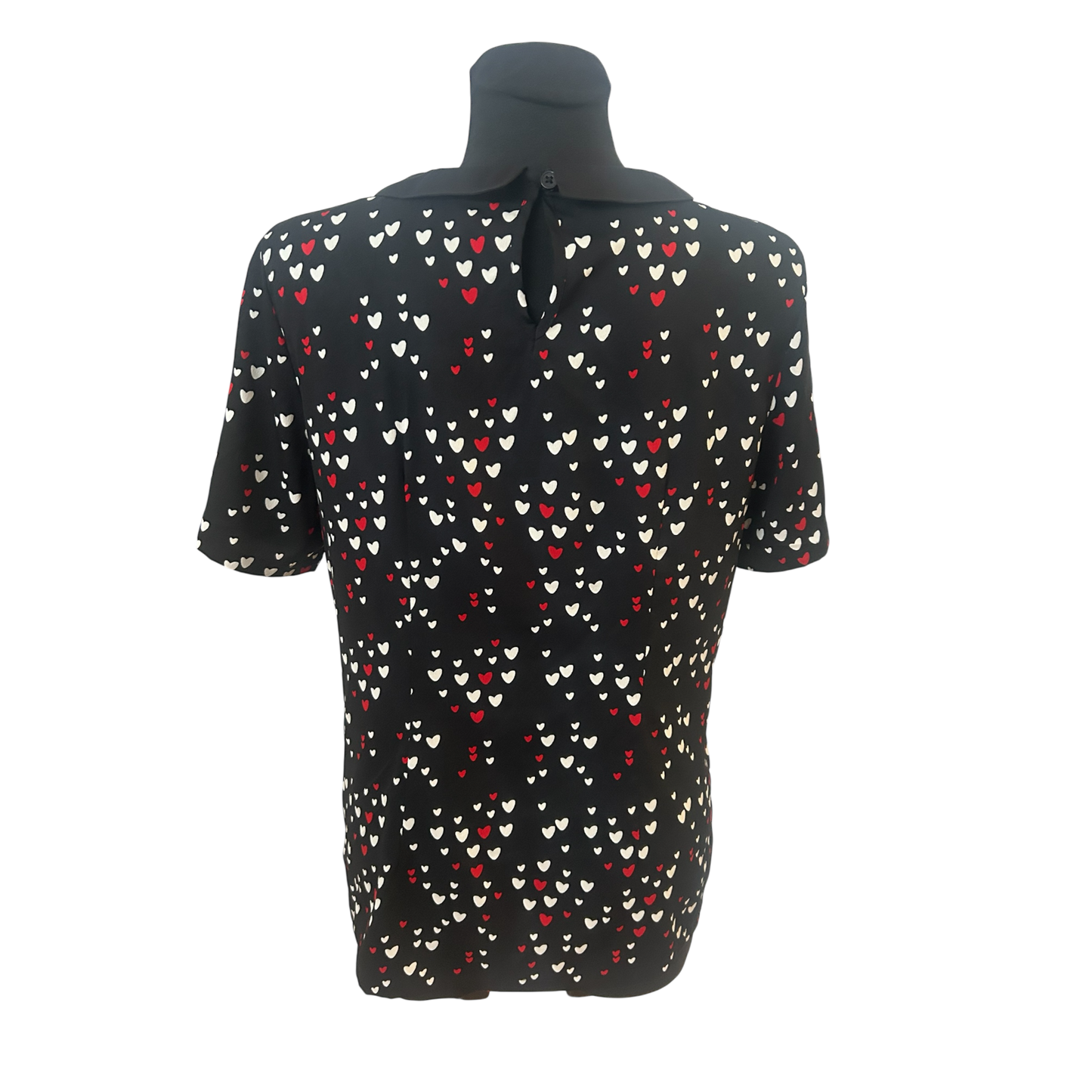 Laura Kent Bluse Damen Gr 42 Schwarz Herzen Kurzarm Polyester Elegant