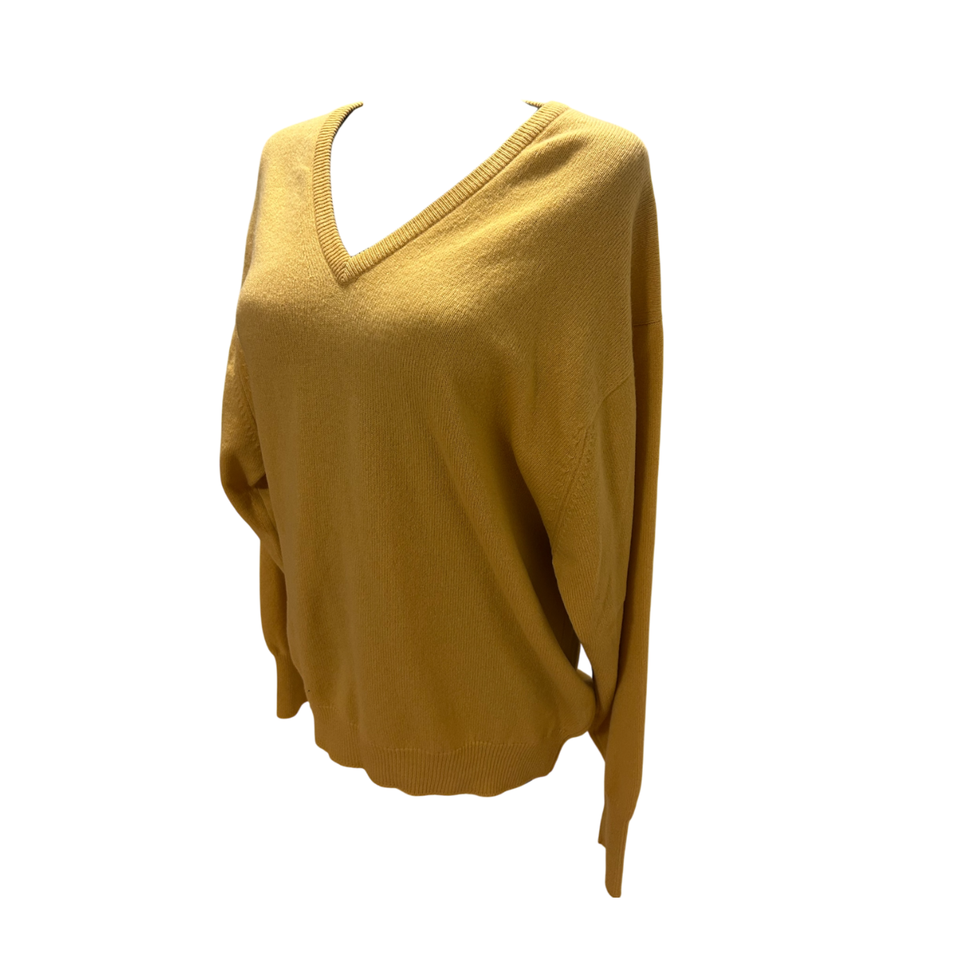 Damen Pullover 42 Gelb 100% Schurwolle Oversize V-Ausschnitt Elegant