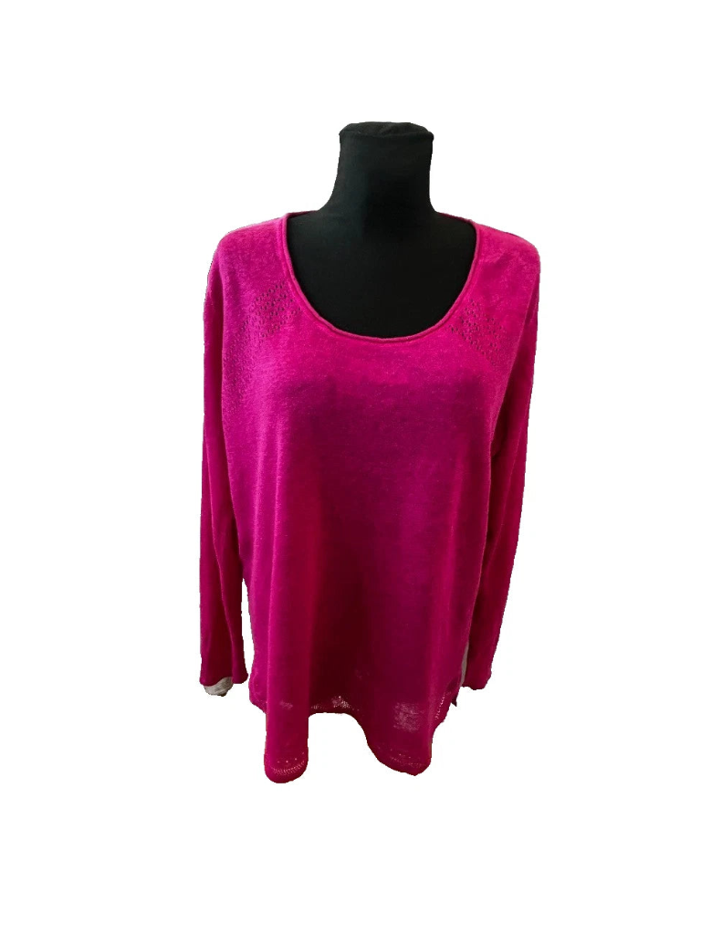 Anne L Sommer Pullover Damen Gr L Pink Leinen Langarm Leicht Luftig